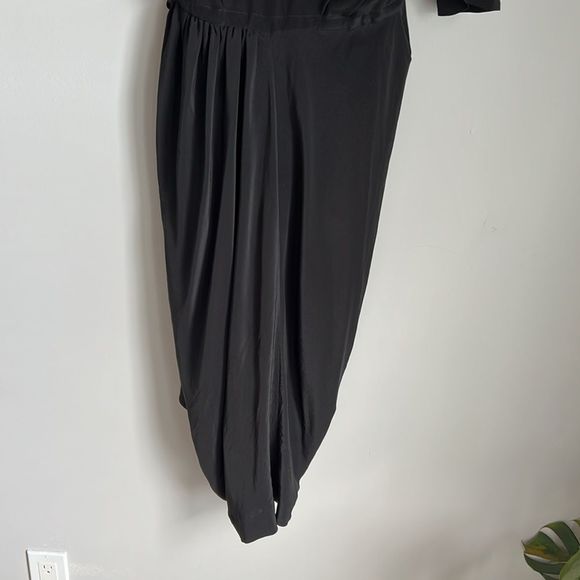 Cos Women's Black 3/4 Sleeve V Neck Midi Full Wrap 100% Silk Dress Size 8 - Picture 7 of 10